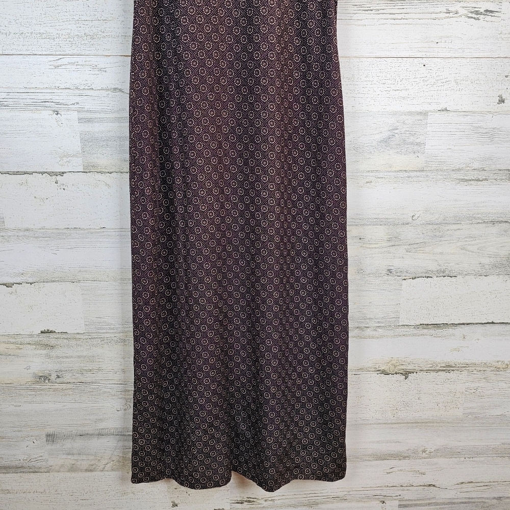 Vintage Old Navy 90s Chocolate Brown Print Midi Dress Sz 4 Rayon Sleeveless - Picture 14 of 16